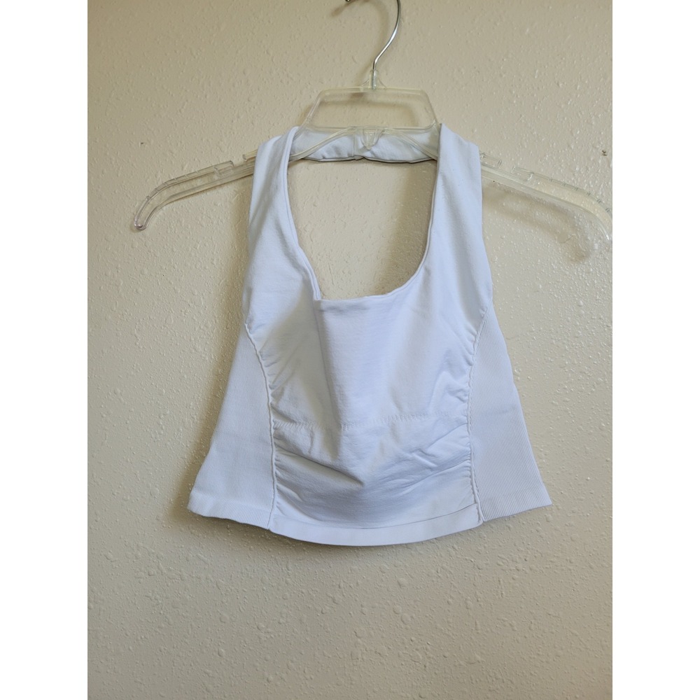 Free People Movement White Halter Neck Ribbed Ruched Seamless Crop Top XS/S